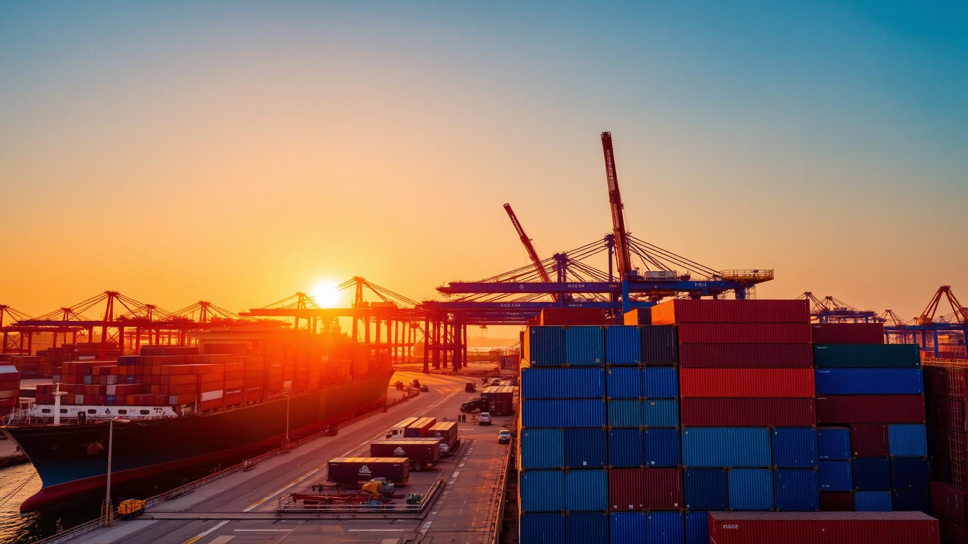 Karachi container port at sunset